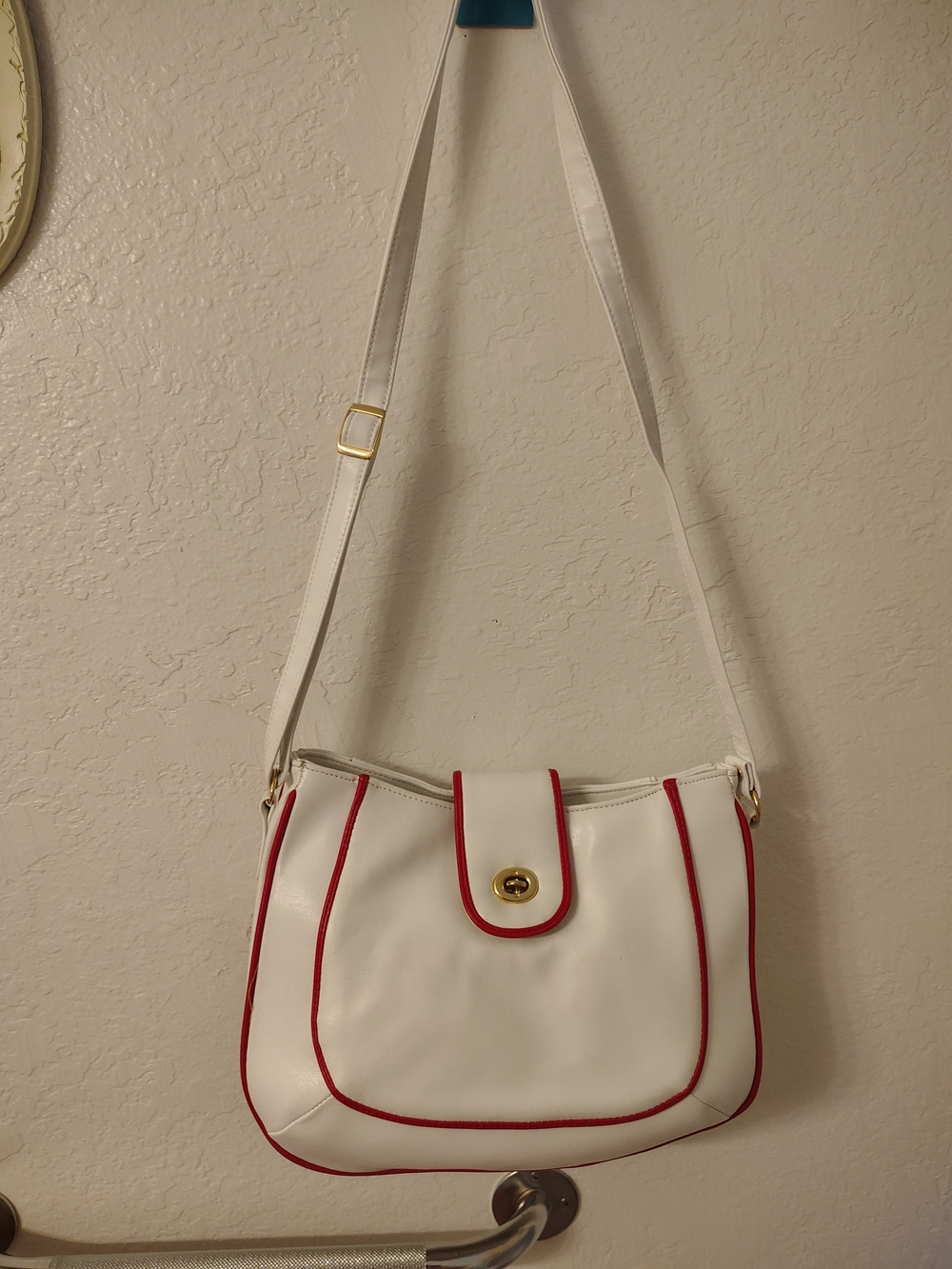 White Shoulder Bag with Red Trim - Classic Women's Crossbody